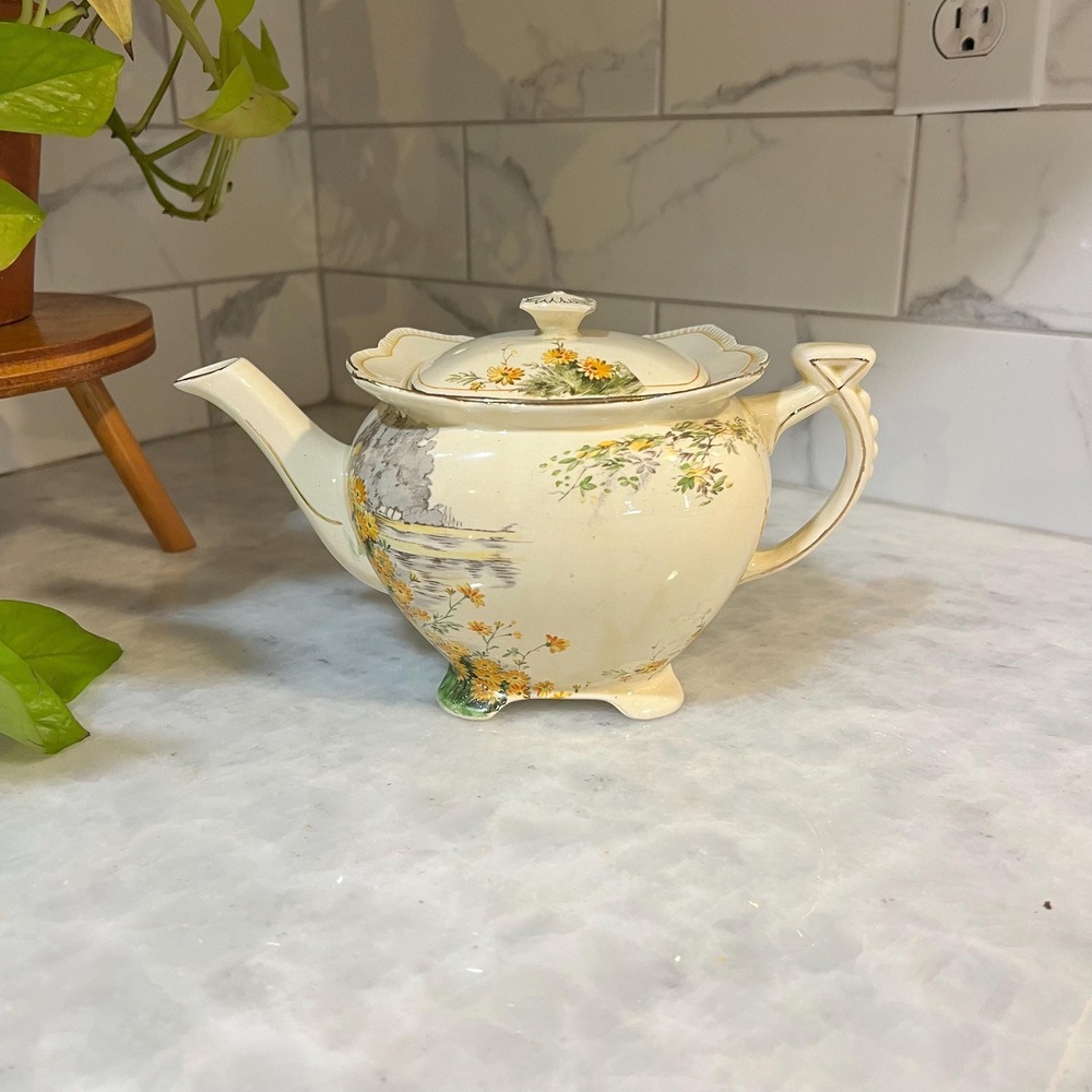 Vintage Royal Winton Athena Yellow Morn Teapot Grimwades England Art Deco